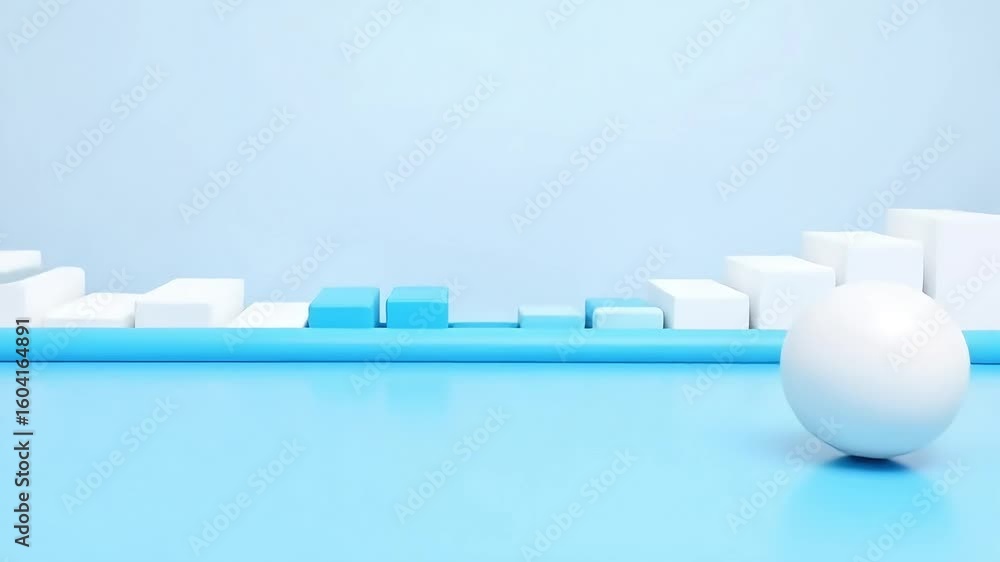 Poster abstract minimalist background with sphere and cubes in blue and white for design projects