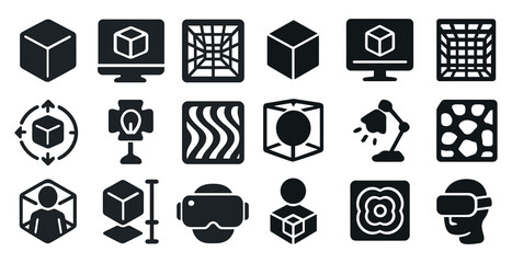 Virtual reality solid icons set – filled, vr, immersive technology symbols