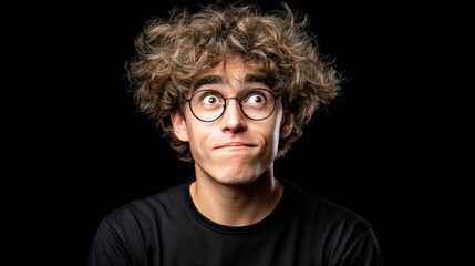 Obraz premium Curious person portrait against black background