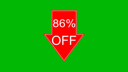 86 percent off discount offer icon illustration. illustration arrow pointing 86 percent off text illustration. green background 4k illustration.	