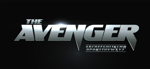 Obraz premium Cinematic racing font logo alphabet, bold steel sharp dynamic typescript for auto sport logotype, action headline, metallic typography, powerful typographic design, cinema poster. Vector typeset