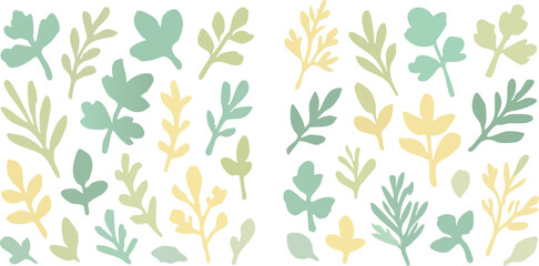 Fototapeta premium Set of various abstract plant leaves and twigs.
