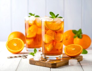 Fototapeta premium Refreshing iced tea with oranges
