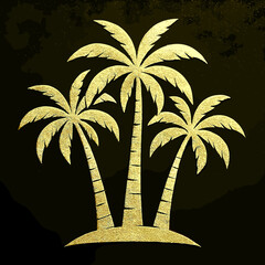 Triple Gold foil palm tree design on a dark background 