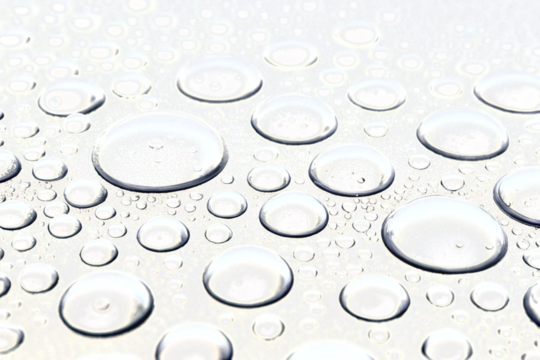 Macro view of pure calm water droplets on a surface, a fluid texture like a gentle wave. Transparent Background Png image Isolated on white background