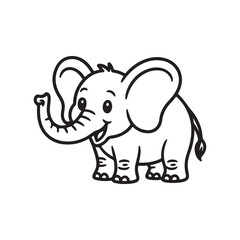 Fototapeta premium Cartoon Elephant Illustration A Delightful Black and White Drawing of a Cute Baby Elephant Perfect for Children's Books and Educational Materials
