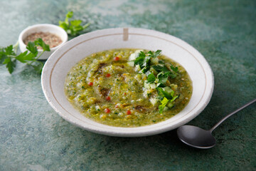 Healthy green gazpacho with chili
