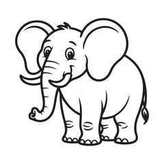 Fototapeta premium Charming Cartoon Elephant Illustration A Delightful Black and White Drawing Perfect for Childrens Books and Educational Materials Featuring a Cute Baby Elephant