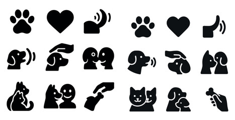 Pet care solid icons set – filled, flat, animal and veterinary symbols