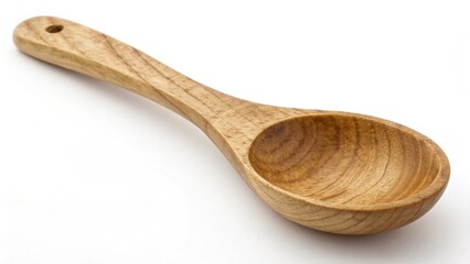 A small wooden spoon with a hole in the handle isolated on white background