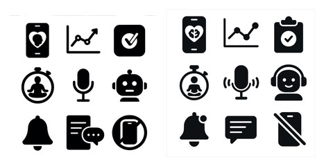 Communication and data solid icons set &ndash; flat, filled, tech and chatbot designs