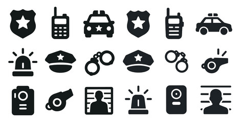 Police and security solid icons set &ndash; flat, filled, law enforcement symbols