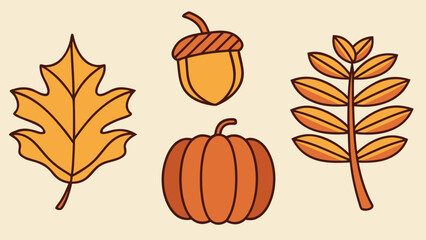 Naklejka premium Autumn elements Collection of autumn leaves pumpkins and acorn Clipart illustration set