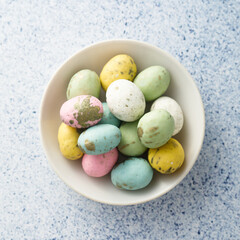 Easter eggs candies in a bowl