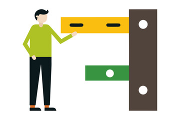 Man presenting colorful horizontal bars with a dark vertical frame