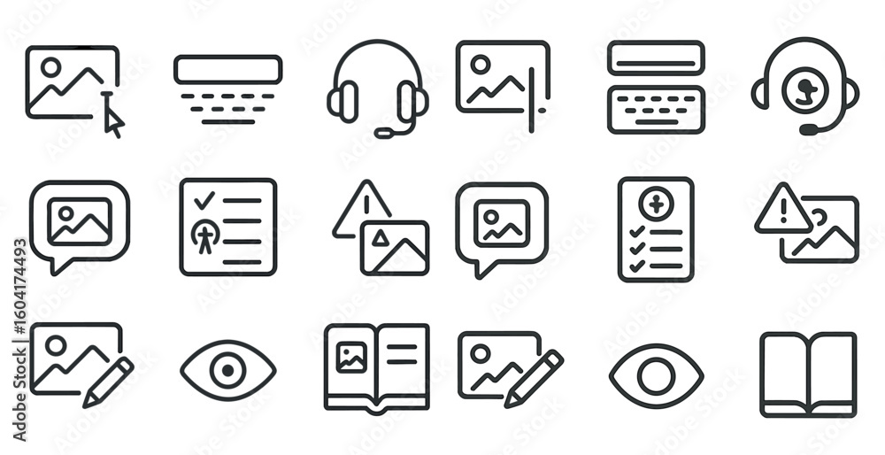 Poster user interface line icons set – flat, solid, ui and ux design symbols