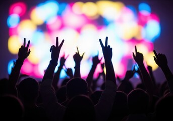 Crowd with hands raised in celebration at a concert