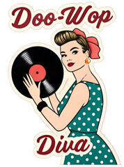 Doo-Wop Diva 50s Music Woman. PNG, Print Shirt, Sticker.