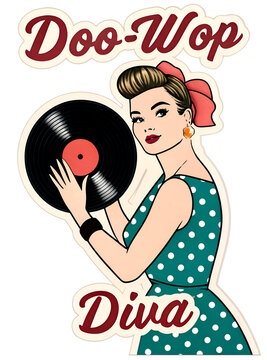 Doo-Wop Diva 50s Music Woman. PNG, Print Shirt, Sticker.
