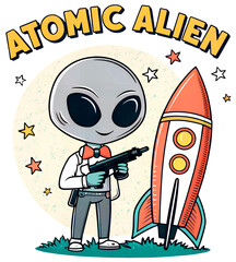 Atomic Alien 50s Sci-Fi. PNG, Print Shirt, Sticker.
