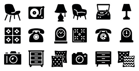 Vintage furniture silhouette icons set – decor, antique, solid design symbols