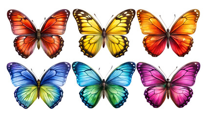 Six Vibrant Morpho Butterflies:  High-Resolution Digital Painting,  Tropical, Colorful, Nature,  Fantasy,  Isolated on Black.