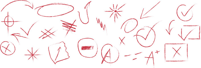 Abstract Red Hand-Drawn Shapes And Symbols On Plain Background