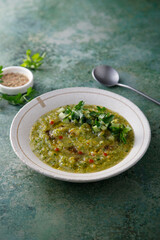 Healthy green gazpacho with chili