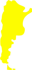 Yellow silhouette map of Argentina on a white background. Crisp vector outline ideal for geographic designs, educational use, infographics, and South American map visuals