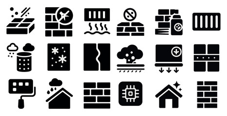 Building and construction icons set &ndash; solid, filled, architecture and repair symbols