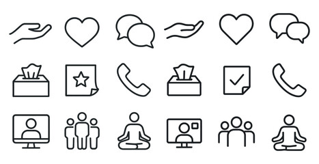Wellness and communication line icons set – outline, thin, connection symbols