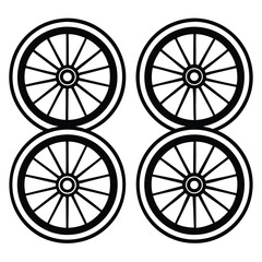 Fototapeta premium Four Simple Black and White Bicycle Wheel Illustrations