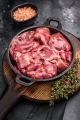 Vibrant raw chicken liver, perfect giblets  for those seeking a protein-rich addition to their meals.black background. top view