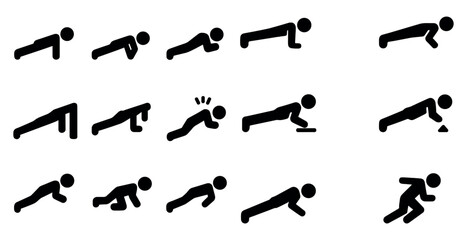 Fitness and exercise silhouette icons set – solid, workout and gym symbols