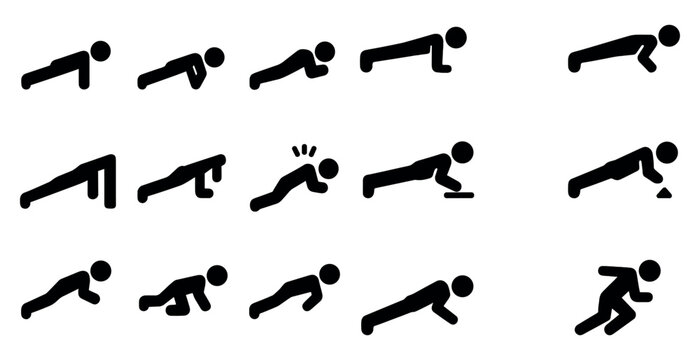 Fitness and exercise silhouette icons set – solid, workout and gym symbols