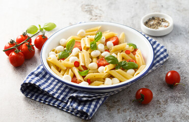 Pasta with mozzarella cheese and tomatoes