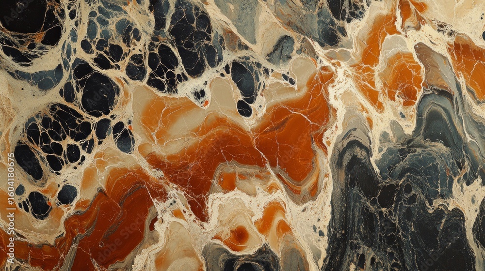 Wall mural abstract background with a texture resembling marble with orange and black streaks. suitable for des