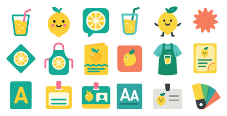 Juice and fruit flat icons set – filled, drink and citrus symbols for design