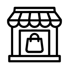 Outline Shopping Bag in Storefront Icon Vector - E-commerce and Retail Business Symbol