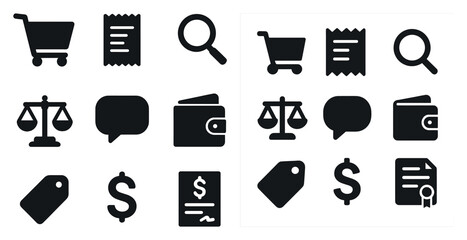 E-commerce and shopping icons set &ndash; solid, filled, retail and online store symbols