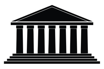 Black and White Silhouette of a Classical Building with Columns and Steps Leading Up