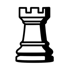 Bold Black and White Chess Rook Piece Icon Vector - Strategic Game Symbol for Board Games, Logic, and Intellectual Themes