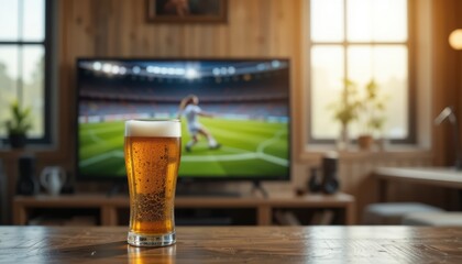 Sunny Afternoon Sports Chilled Beer Watching Football Indoors