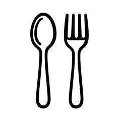Simple Black and White Spoon and Fork Utensil Icon Vector - Minimalist Cutlery Symbol for Restaurant, Food, and Kitchen Designs