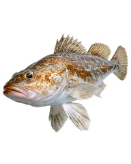 Naklejka premium A detailed view of a speckled brown and white fish against a black background showing its fins and scales