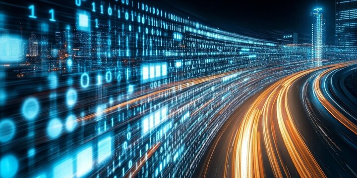 Vibrant Urban Nightscape A Stunning Visualization of Digital Networks and Data Flow in Cities