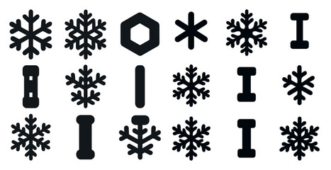 Winter and snowflakes solid icons set – silhouette, filled, cold weather illustrations
