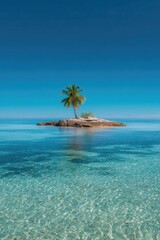 Tropical island with palm tree in clear turquoise water