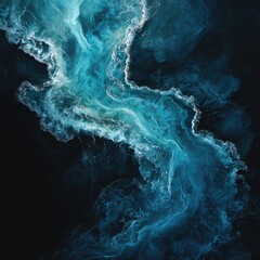 Abstract, swirling teal and white currents on dark background