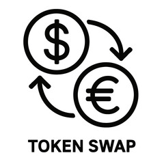 Token Swap Currency Exchange Icon - Black and White Vector for Cryptocurrency Trading and Digital Asset Conversion.